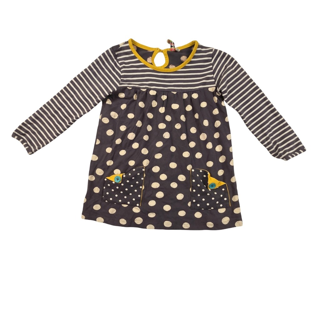 Mini Bamba Girls 3T Polka Dot Striped Long Sleeve Dress Funky Mixed Print Gray - Picture 1 of 7